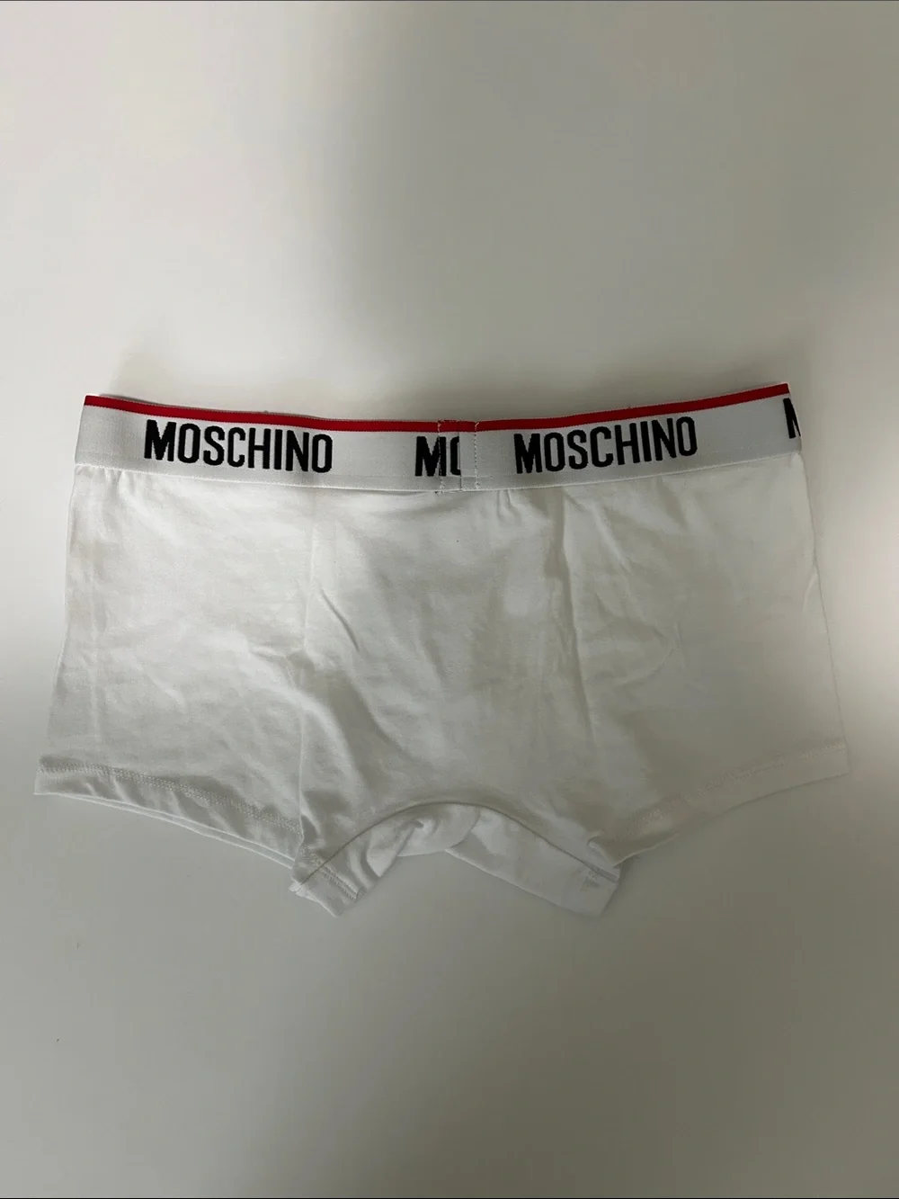Moschino White Boxer Briefs with Black Logo Waistband and Red Trim - Picture 3 of 3